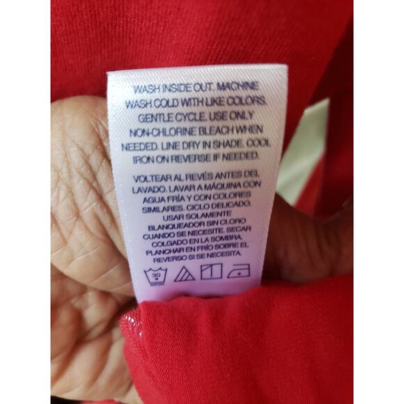 Women's IZOD Red Lace Shoulder Long Sleeve Top with Black Lace Detail Size M - Picture 10 of 11